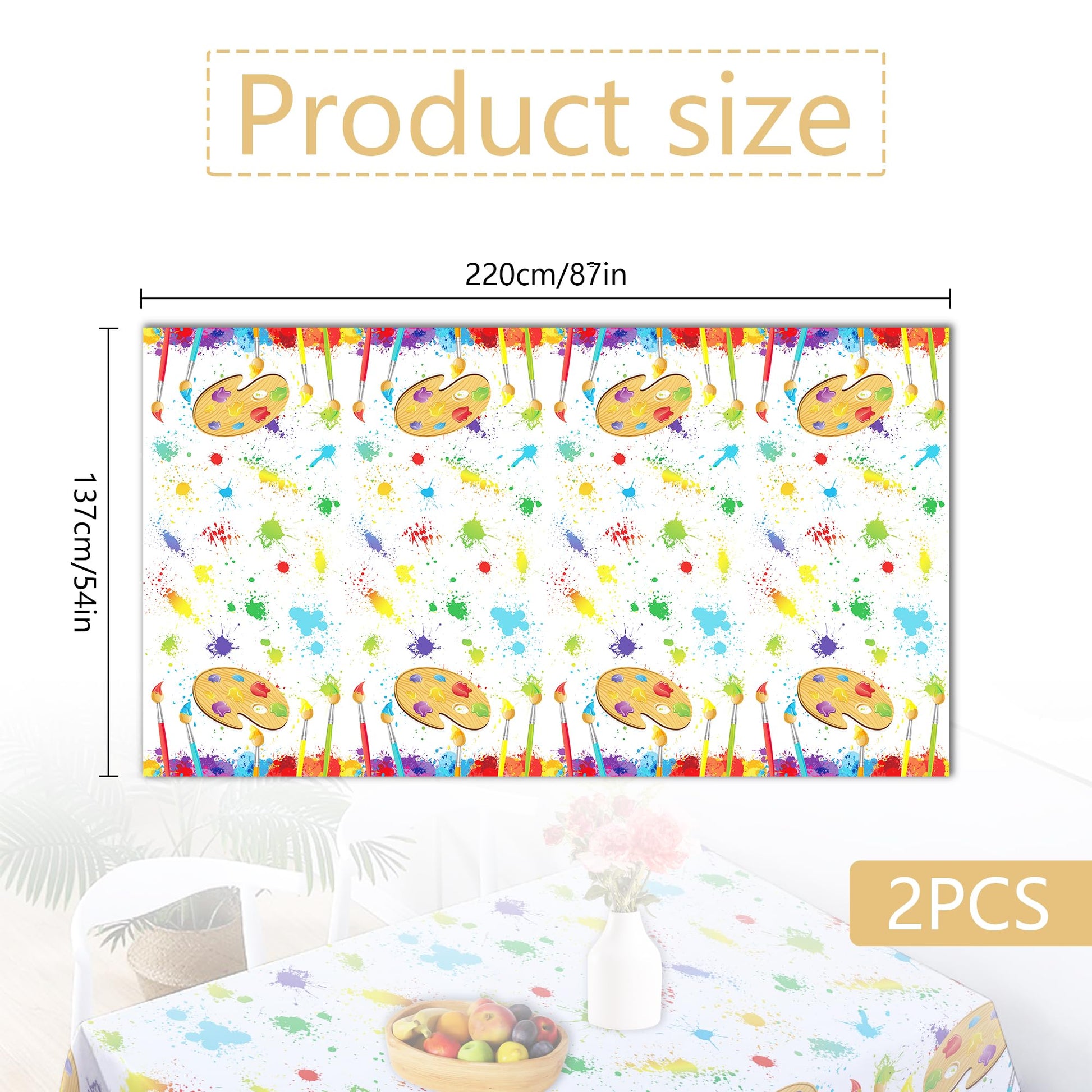 2 Pcs Artistic Canvas Tablecloths ,Vibrant Paint Splatter and Palette Design, Perfect for Creative Events, Art Studios, and Festive Gatherings to Add