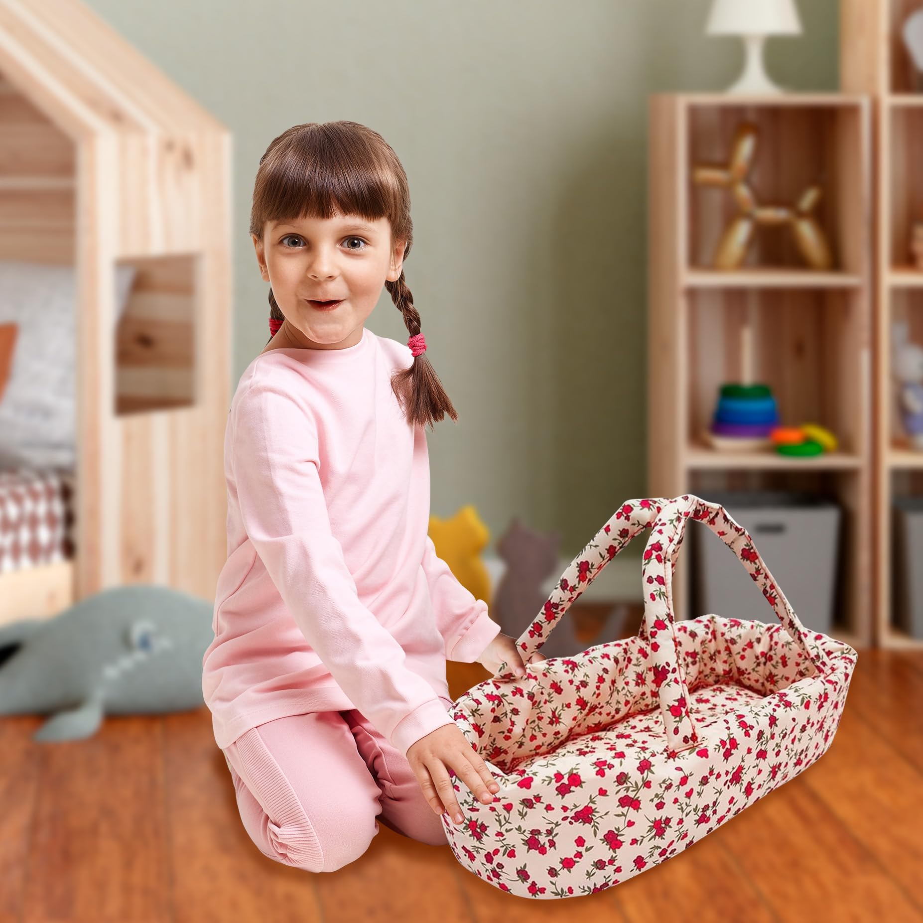 Baby Doll Stroller Play Set, 3-in-1 Babydoll Stroller with Removable Bassinet Baby Carriage for Dolls Toy Doll Stroller for Toddlers 3-4 Years