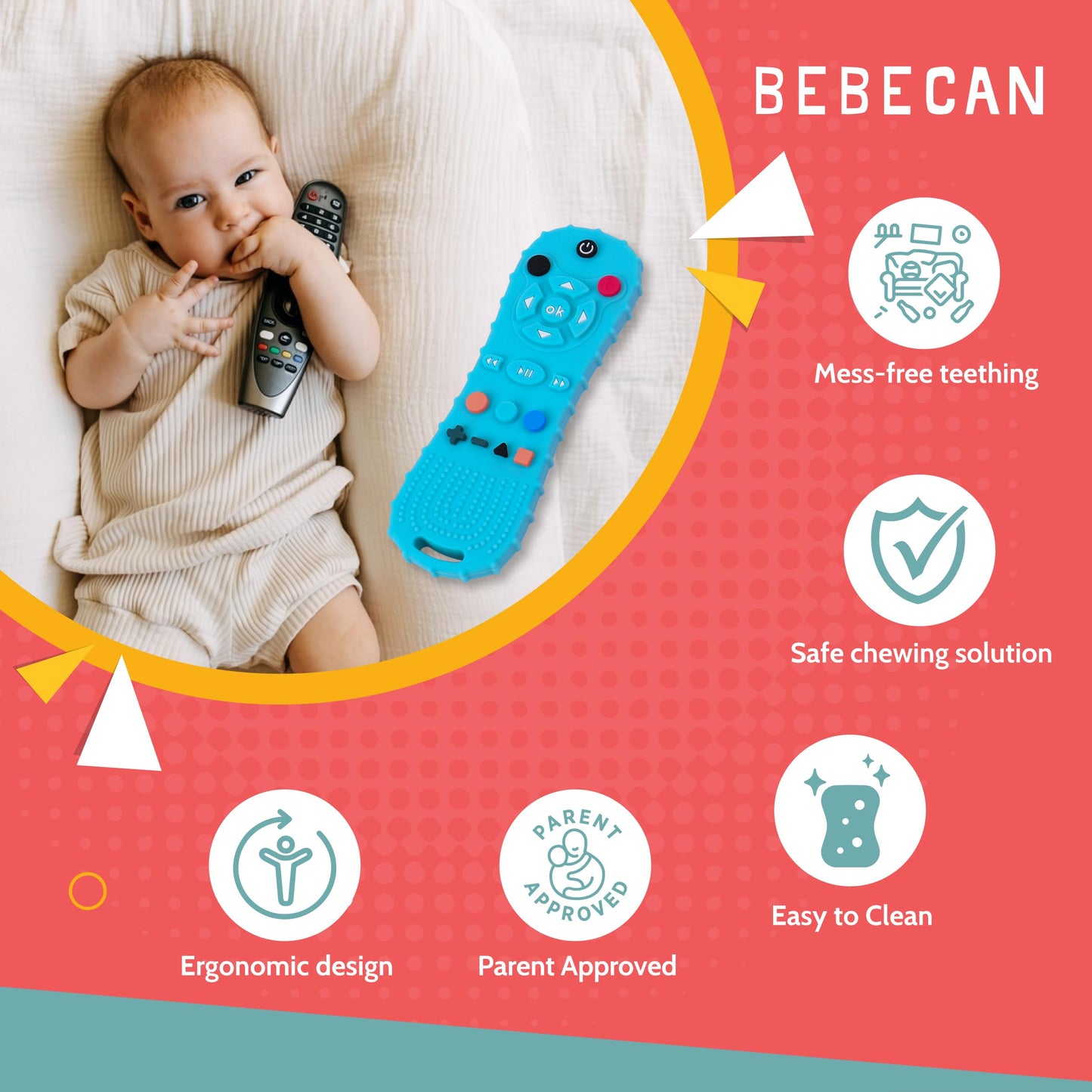 BEBECAN Silicone Remote for Baby - BPA-Free Chew Toy for Infants and Toddlers 3-24 Months, Sensory Toys for Babies, Play Remotes for Babies (Black)