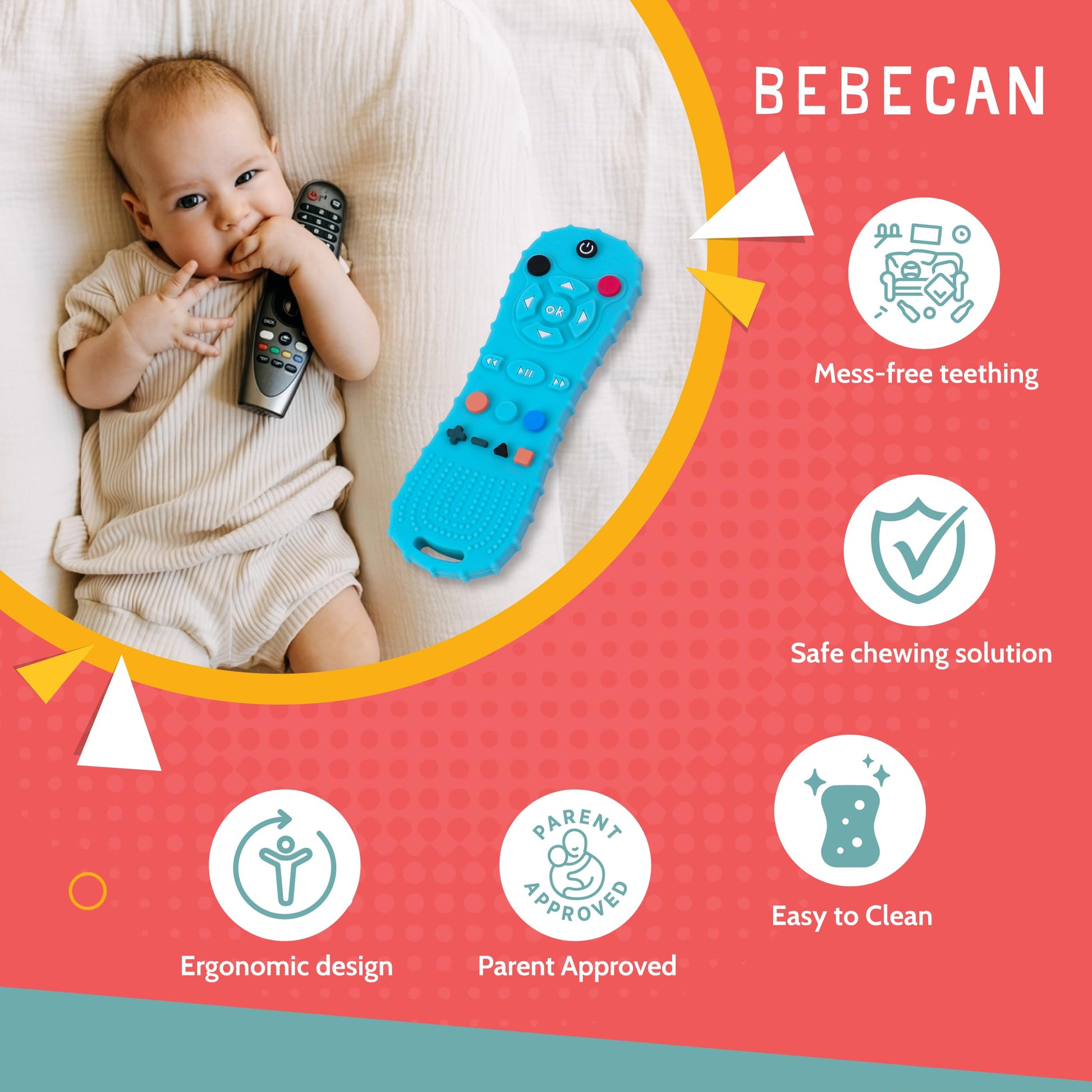 BEBECAN Silicone Remote for Baby - BPA-Free Chew Toy for Infants and Toddlers 3-24 Months, Sensory Toys for Babies, Play Remotes for Babies (Black)