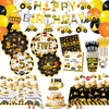 210 Pcs Construction 5th Birthday Decorations - Includes Plates Napkins Cups Cake Cupcake Toppers Banner Hanging Swirls Tablecloths Balloons