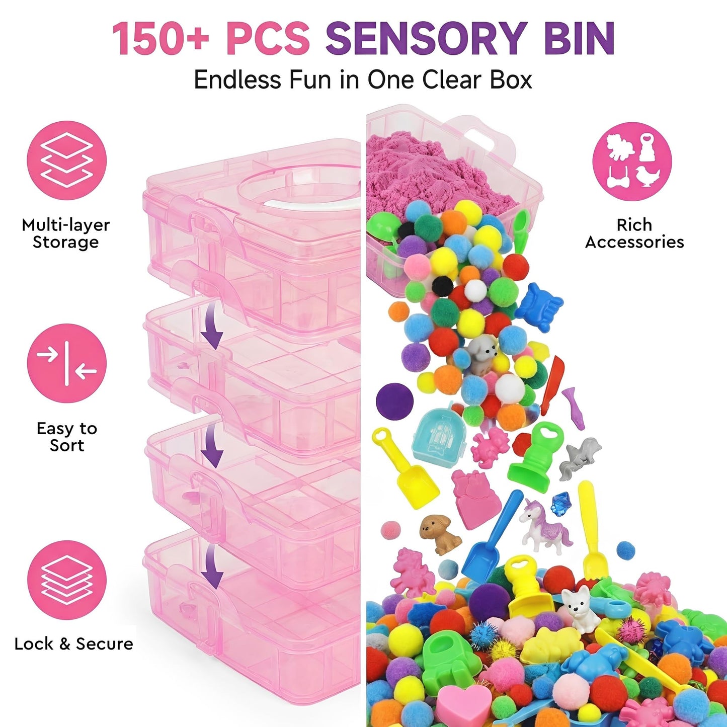 AGENTLAN Stackable Sensory Bin, Unicorn & Pet Sensory Sand Play Set
