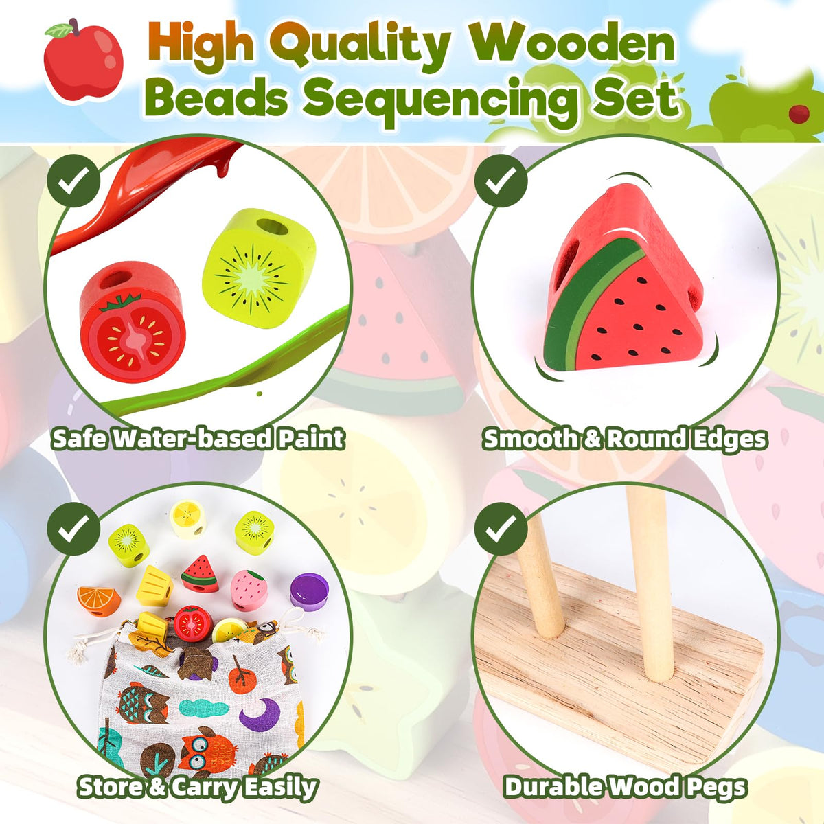 Montessori Wooden Beads Stacking Toys: 2 3 4 Year Old Boys Girls Birthday Gifts - Toddler Sequence Game & Sorting Blocks & Lacing & Matching Shape