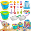 Eicaus 46 PCS Beach Sand Toys for Kids Toddlers, Collapsible Sand Buckets & Mesh Bag Set with Heavy Duty Metal Sifters, Treasure Hunt Gems, Castle