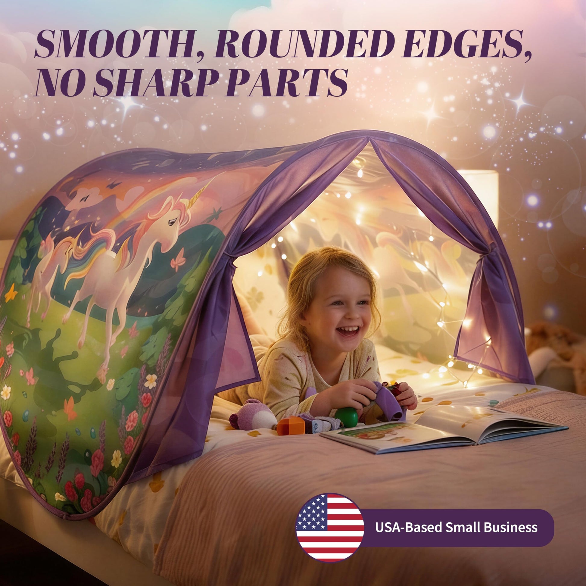 Dream Tents Twin Bed Tent for Kids, Unicorn Glow-in-the-Dark Pop Up Canopy