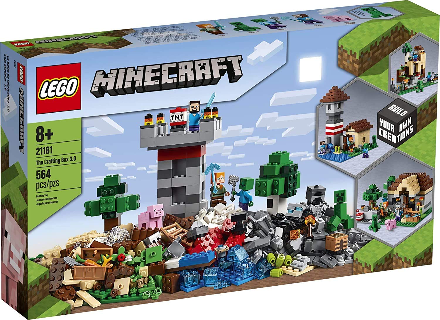 LEGO Minecraft The Crafting Box 3.0 21161 Minecraft Brick Construction Toy and Minifigures, Castle and Farm Building Set, Great Gift for Minecraft