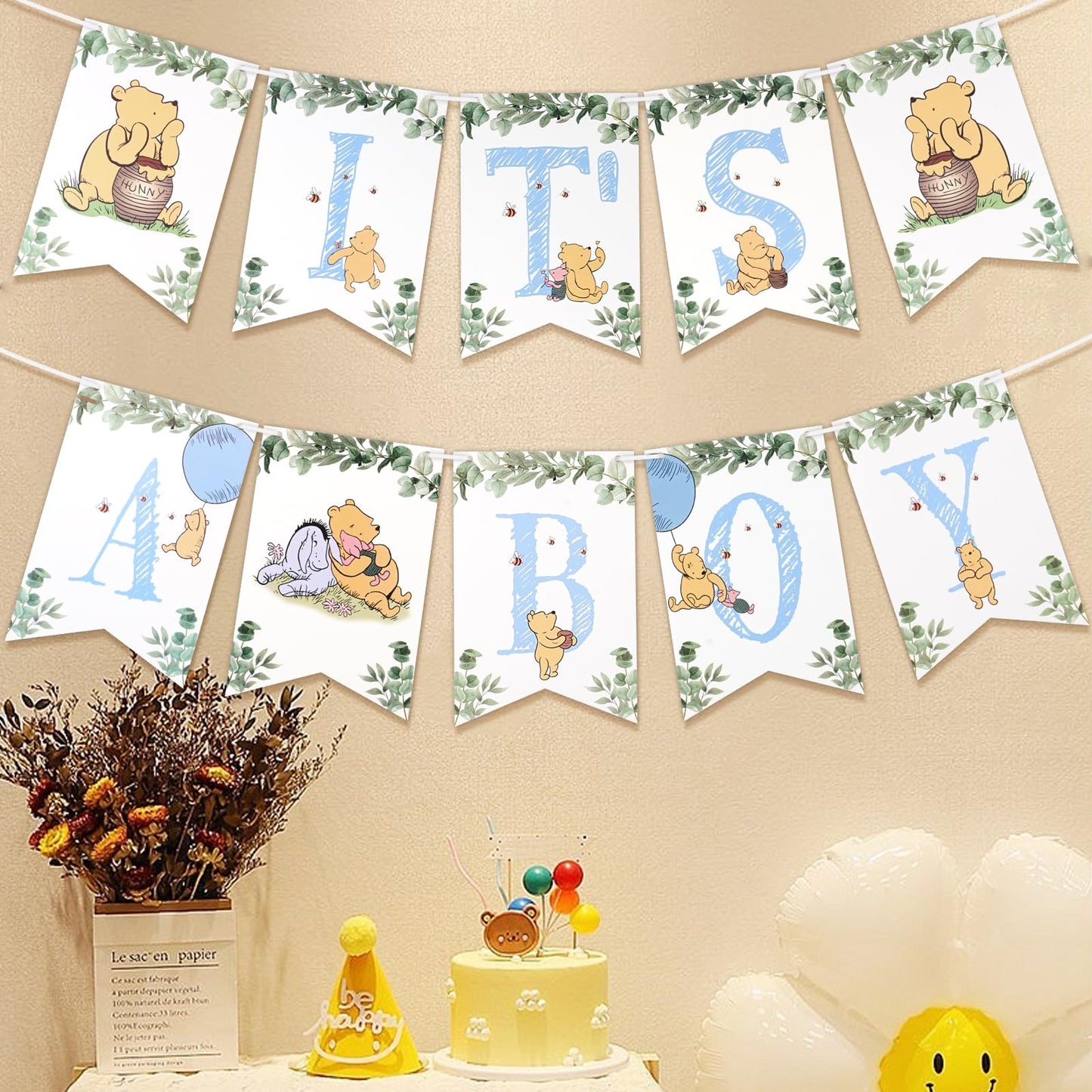 Winnie IT'S A Boy Banner for Baby Shower Decorations Boys Baby Shower Banner for Boys Party Birthday Decorations