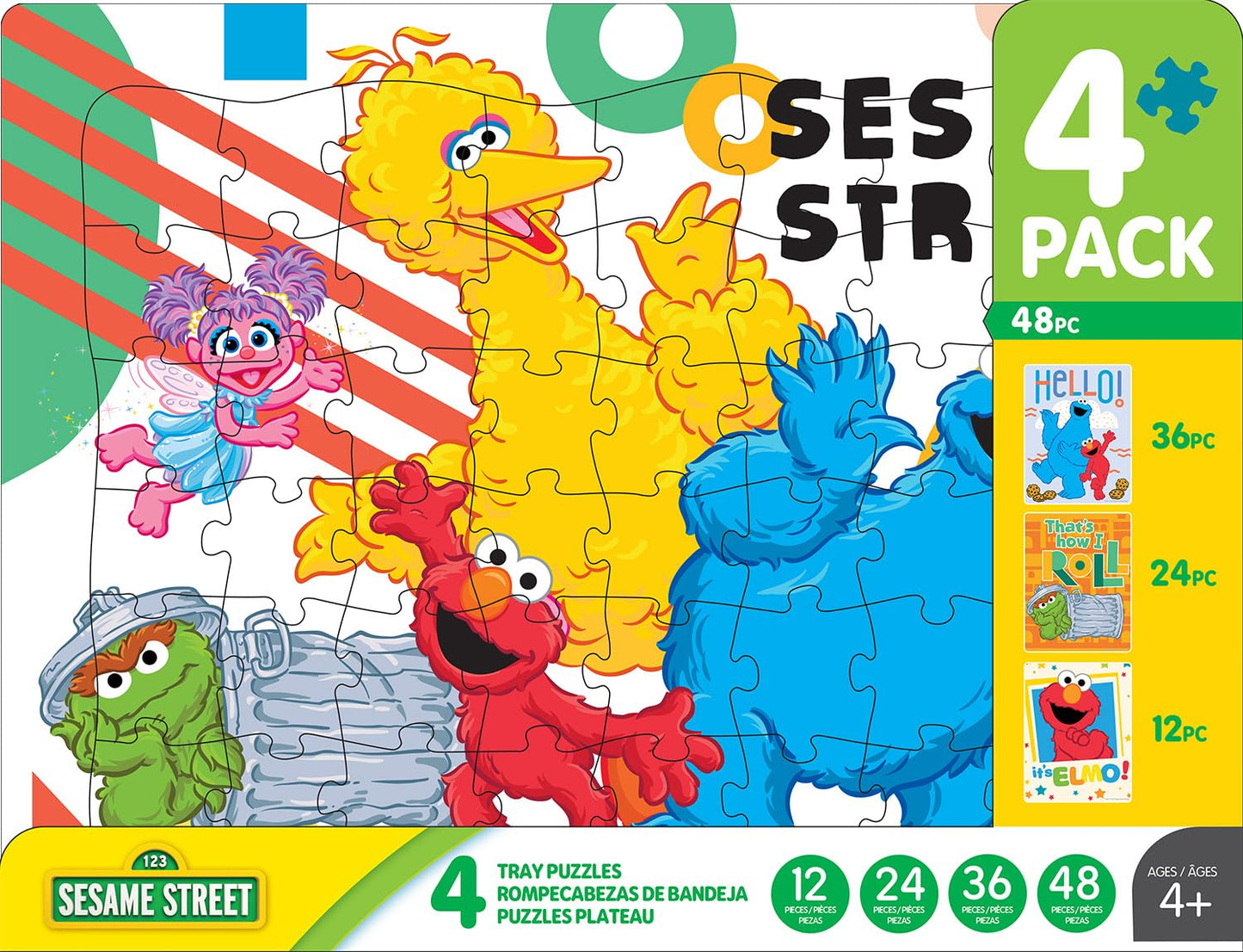 Buffalo Games - Sesame - 4 Pack, 12-48 Piece Puzzles for Kids Ages 4+