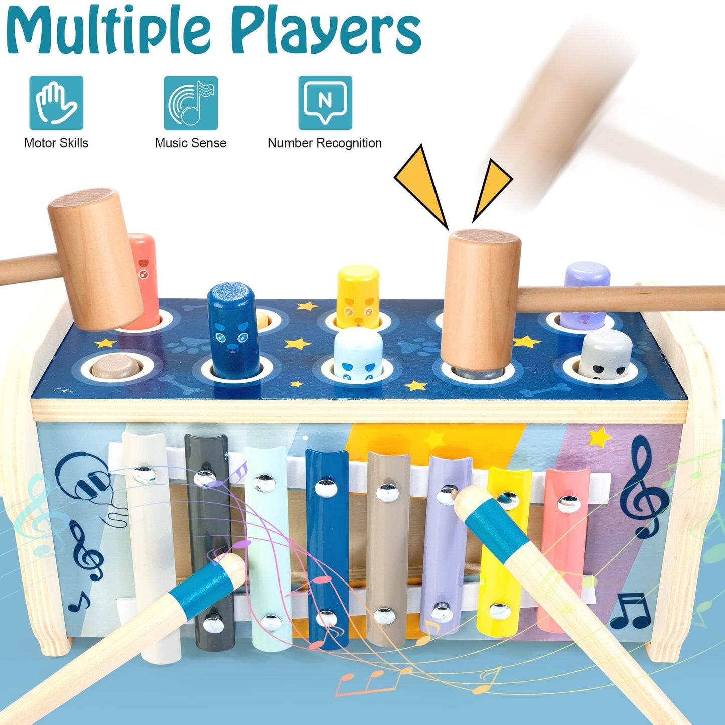 KIDWILL Wooden Hammering Pounding Toy for 12+ Months Kids, Montessori Toys for 1+ Year Old Babies, Early Development Toy with Pounding Bench