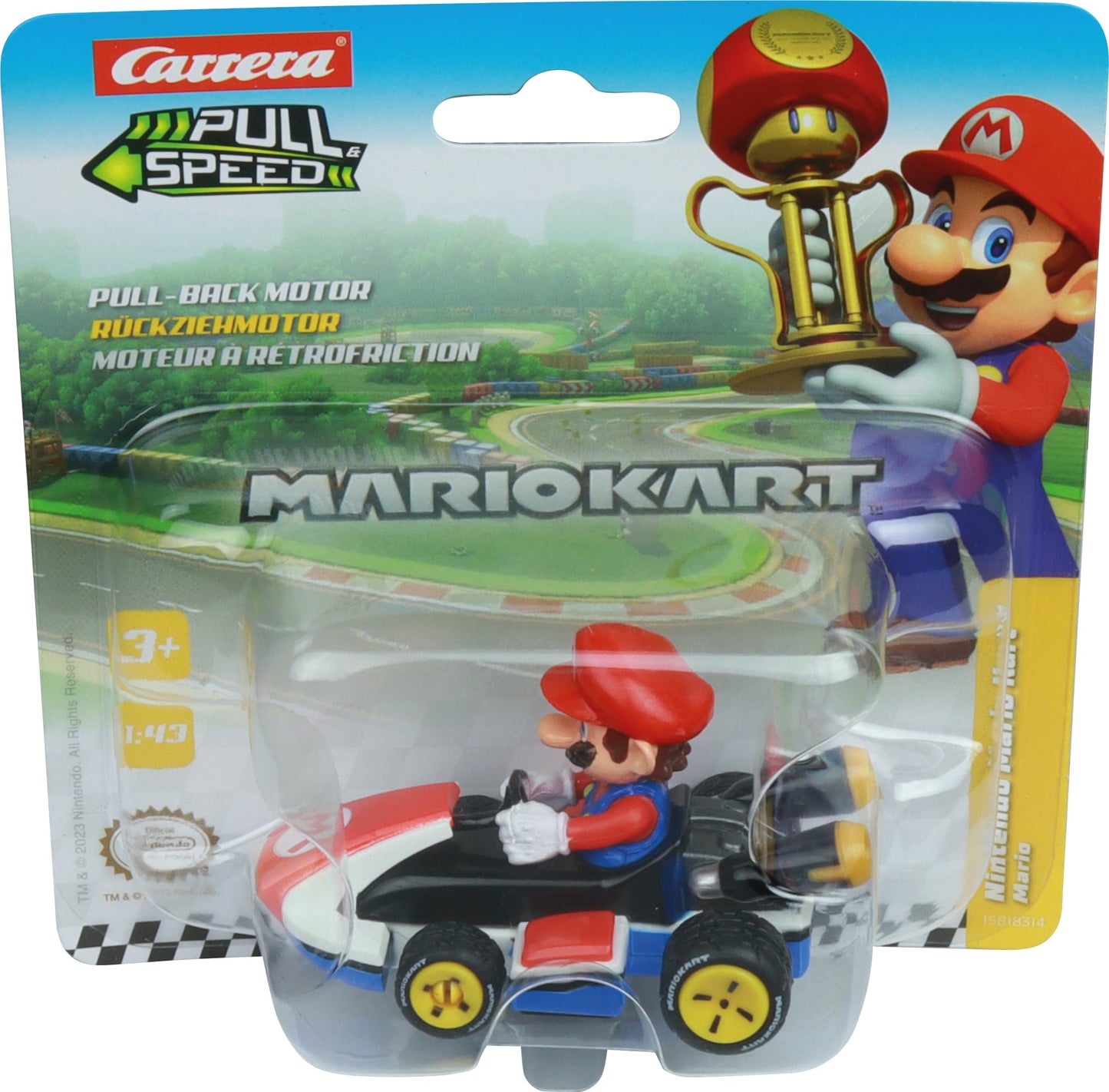 Carrera Pull & Speed 15818404 Official Licensed Kids Mario Kart Toy Car Pull Back Vehicle for Ages 3 and Up - Mario