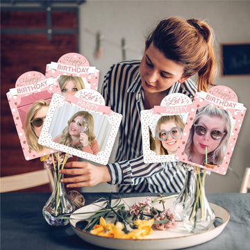 Big Dot of Happiness Pink Rose Gold Birthday - Happy Birthday Party Picture Centerpiece Sticks - Photo Table Toppers - 15 Pieces