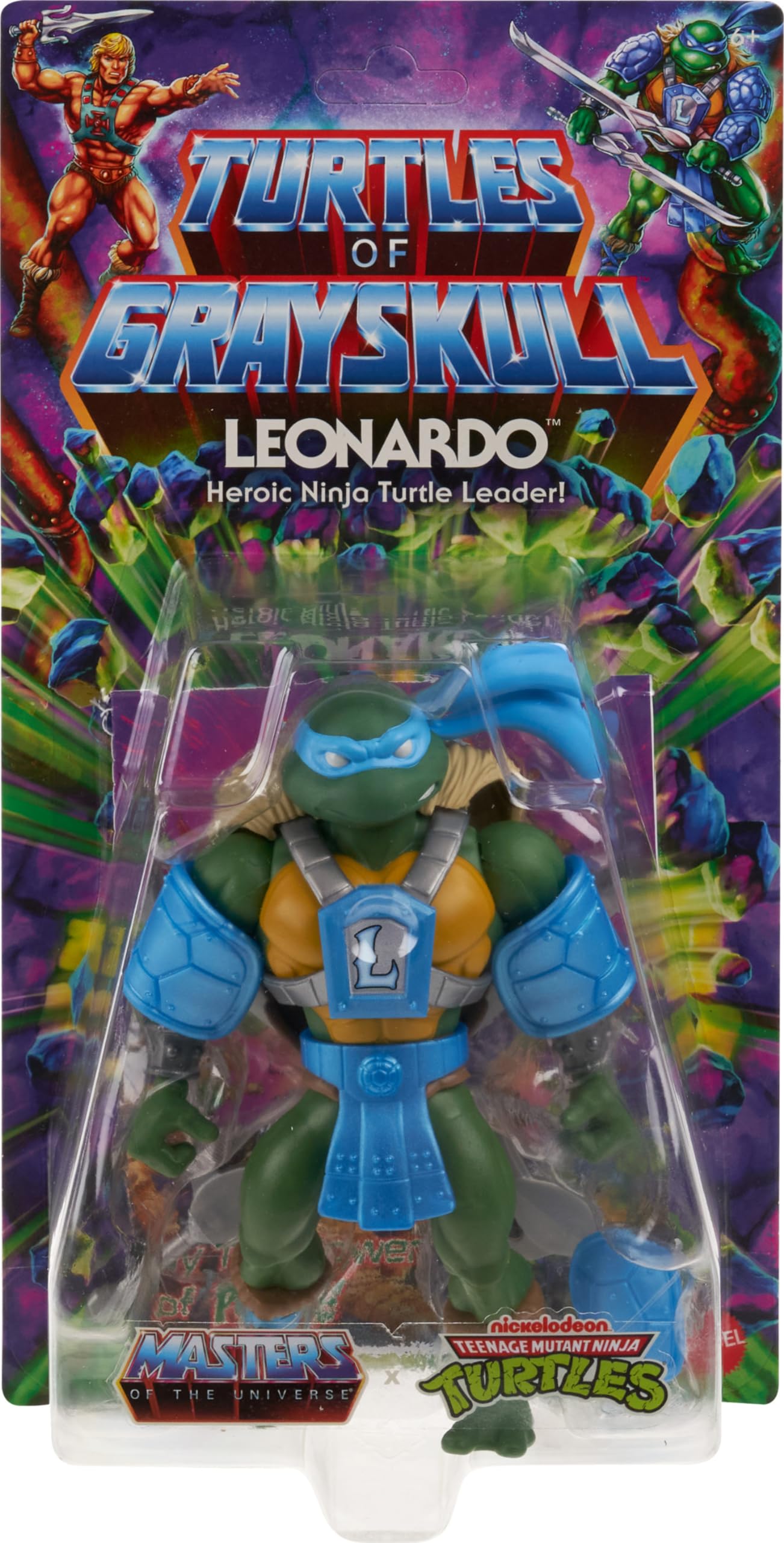 Mattel Masters of the Universe Origins Turtles of Grayskull Action Figure & Accessories, Leonardo Collectible Toy with 16 Joints, TMNT & MOTU