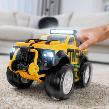 Maxx Action Tow & Go Steel Pick Up Truck Toy - Heavy Duty Free-Rolling Off-Road Vehicle Toy with Tow Winch, Realistic Lights & Sounds, Rubber Grip