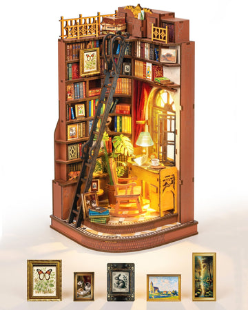 ROBOTIME DIY Miniature Dollhouse Kit, Mini House Book Nook Kits Bookshelf Decor, Vintage Bookstore with Led Light, 3D Wooden Puzzle Gifts for Adults