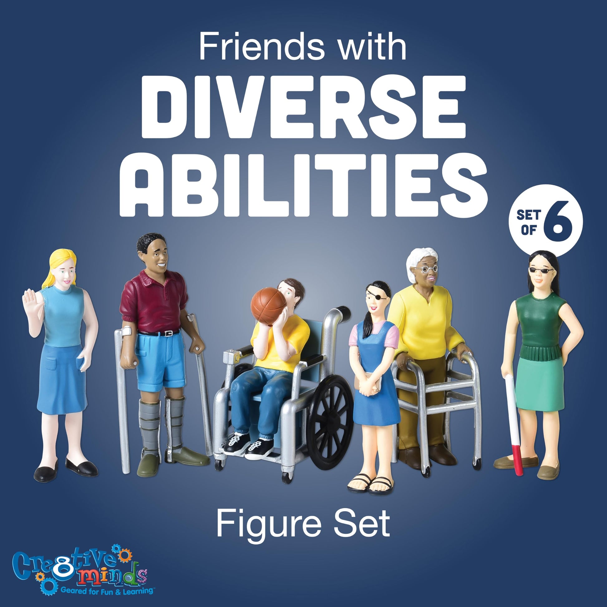 Creative Minds Marvel Education Diverse Abilities Toy Figure Set for Kids Ages 3+, Set of 6 Inclusive Toy Figurines with Wheelchairs, Canes, and More