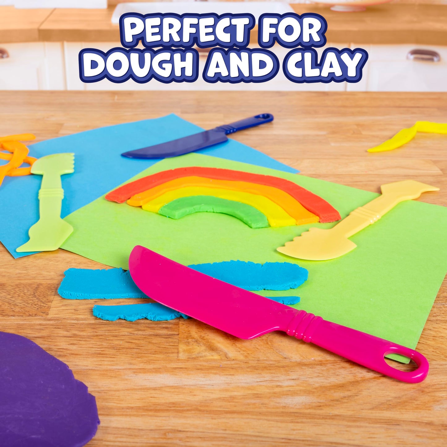 READY 2 LEARN Dough Cutting Tools | 4 Piece Playdough Accessories | 2 Knives and 2 Spatulas | Clay and Dough Tools for Toddlers | Chunky Plastic