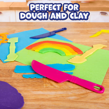 READY 2 LEARN Dough Cutting Tools | 4 Piece Playdough Accessories | 2 Knives and 2 Spatulas | Clay and Dough Tools for Toddlers | Chunky Plastic