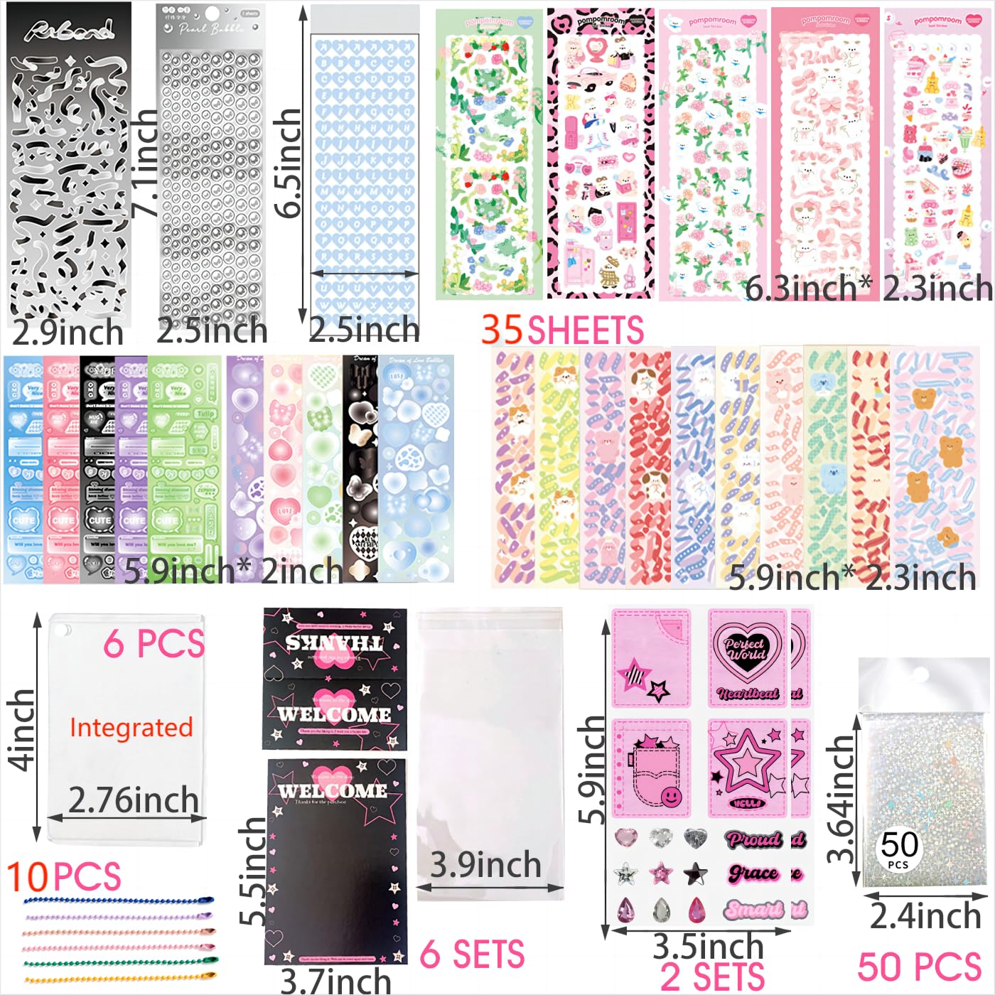 6 Kpop Photocard Holder Keychain Toploaders,6 Wrapped Gift Sets?50 Holographic Card Sleeves for Trading Cards,35Sheets Deco Stickers,2 Pcs Cute Little