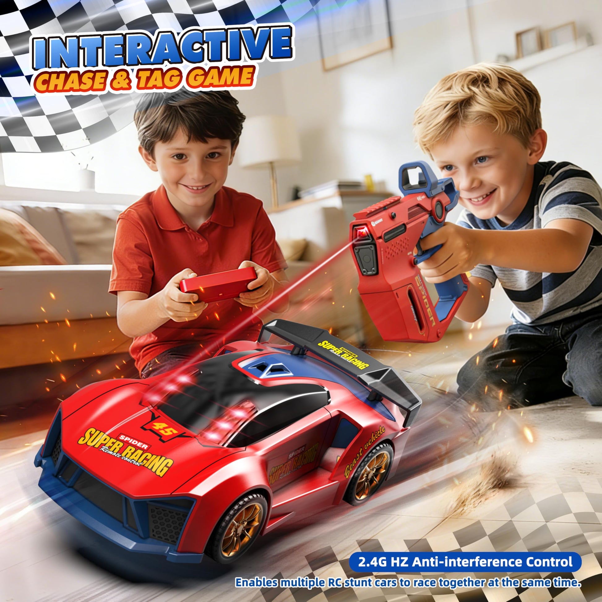 BuddyBight 3 in 1 Remote Control Car with Infrared Gun, 2.4GHz Drift RC Cars w/Duel Remote, Stunt Car Toys with Shooting Game, Rechargeable Battery