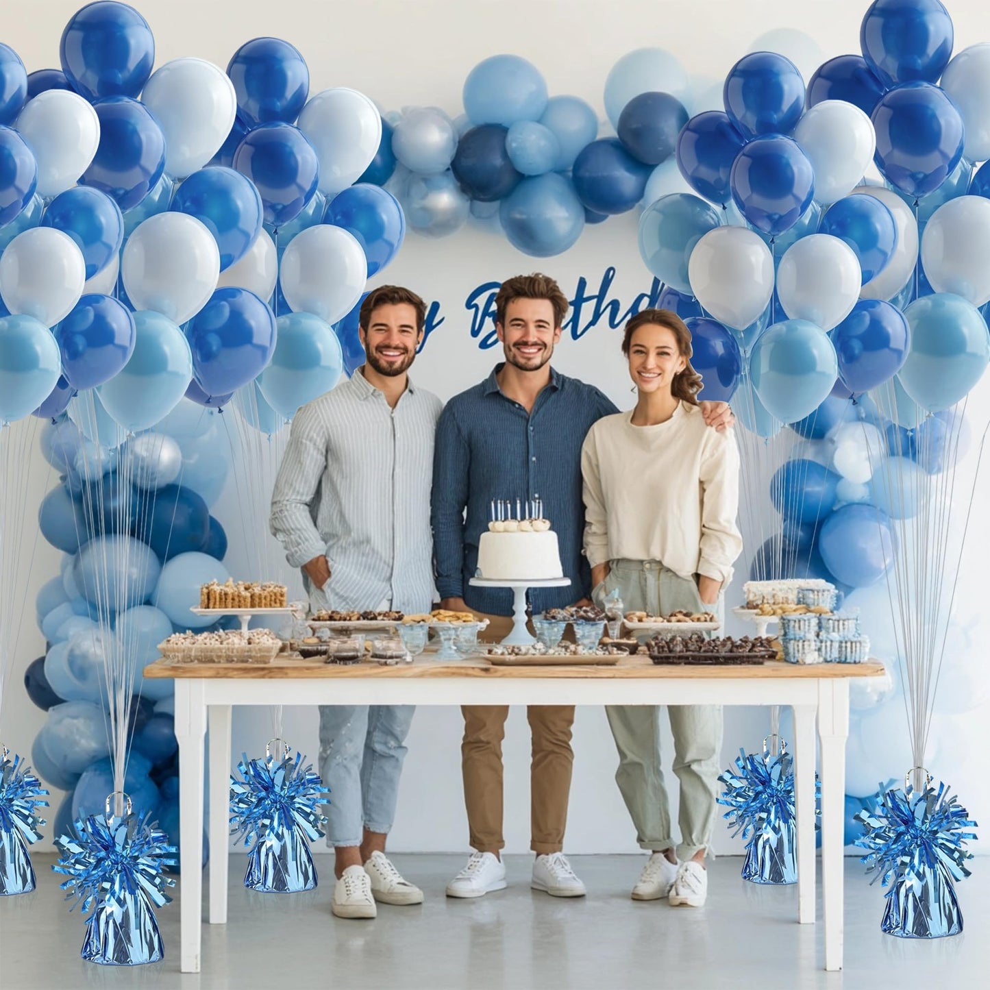16 PCS Metallic Wrapped Balloon Weights Light Blue Heavy Balloon Weight for Balloons Birthday Party Table Centerpiece Decorations