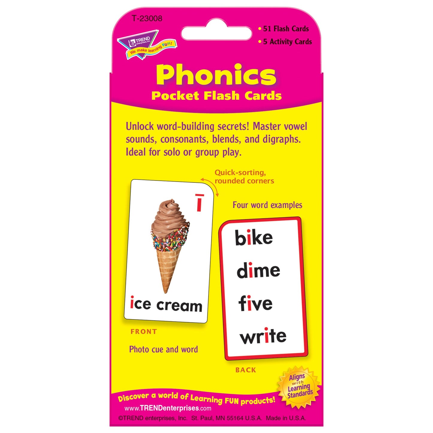 Trend Phonics Pocket Flash Cards, 3-1/8" x 5-1/4", 56 Count