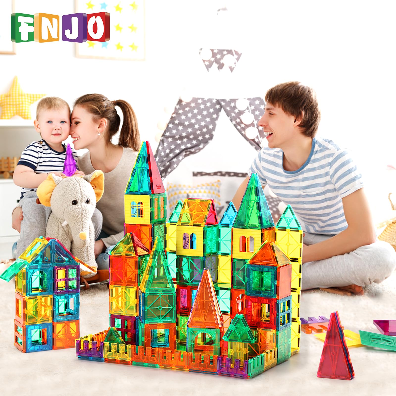 FNJO Magnetic Tiles, 100PCS Building Blocks, STEM Magnets Building Toy Set, Preschool Kindergarten Construction Stacking Toy, School Teacher Supplies