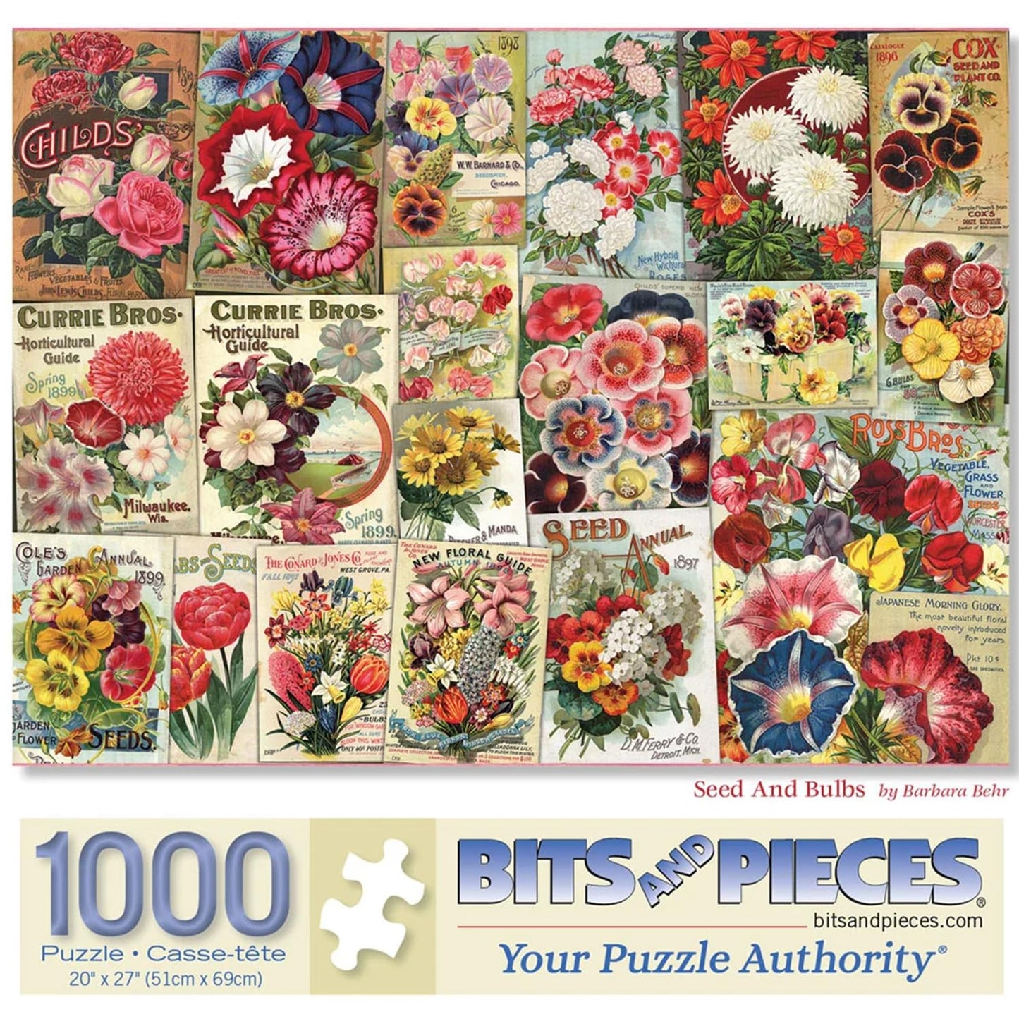 Bits and Pieces 1000 Piece Puzzles for Adults - Seed and Bulbs - - Large 20" x 27" Jigsaw Puzzles 1000 Pieces Vintage Flower Seed Collage, No 2 Pieces