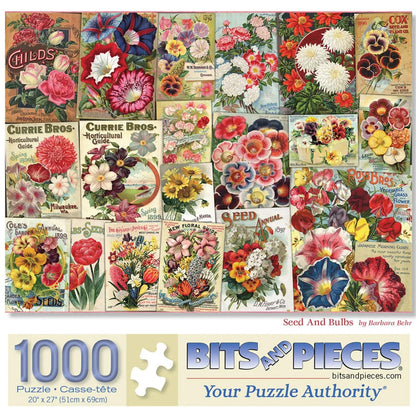 Bits and Pieces 1000 Piece Puzzles for Adults - Seed and Bulbs - - Large 20" x 27" Jigsaw Puzzles 1000 Pieces Vintage Flower Seed Collage, No 2 Pieces