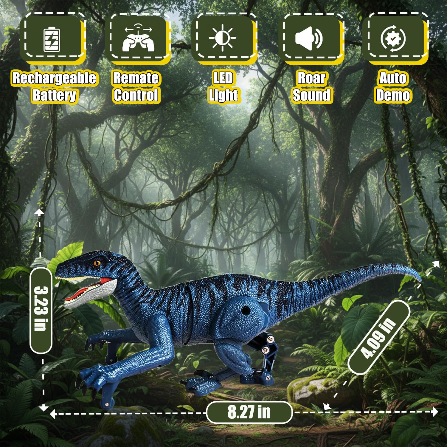 RDGDFONG Remote Control Dinosaur, Mini Dinosaur Toys for Kids 3-5, 5-7, 2.4GHZ, Walking,Rechargeable, Demo Function, Gifts for Boys Girls (Small)