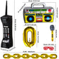 Cagemoga 20 Packs Inflatable Radio Boombox Inflatable Mobile Phone Inflatable Microphone 16 Inch Gold Foil Chain Balloons for 80s 90s Rappers Hip Hop