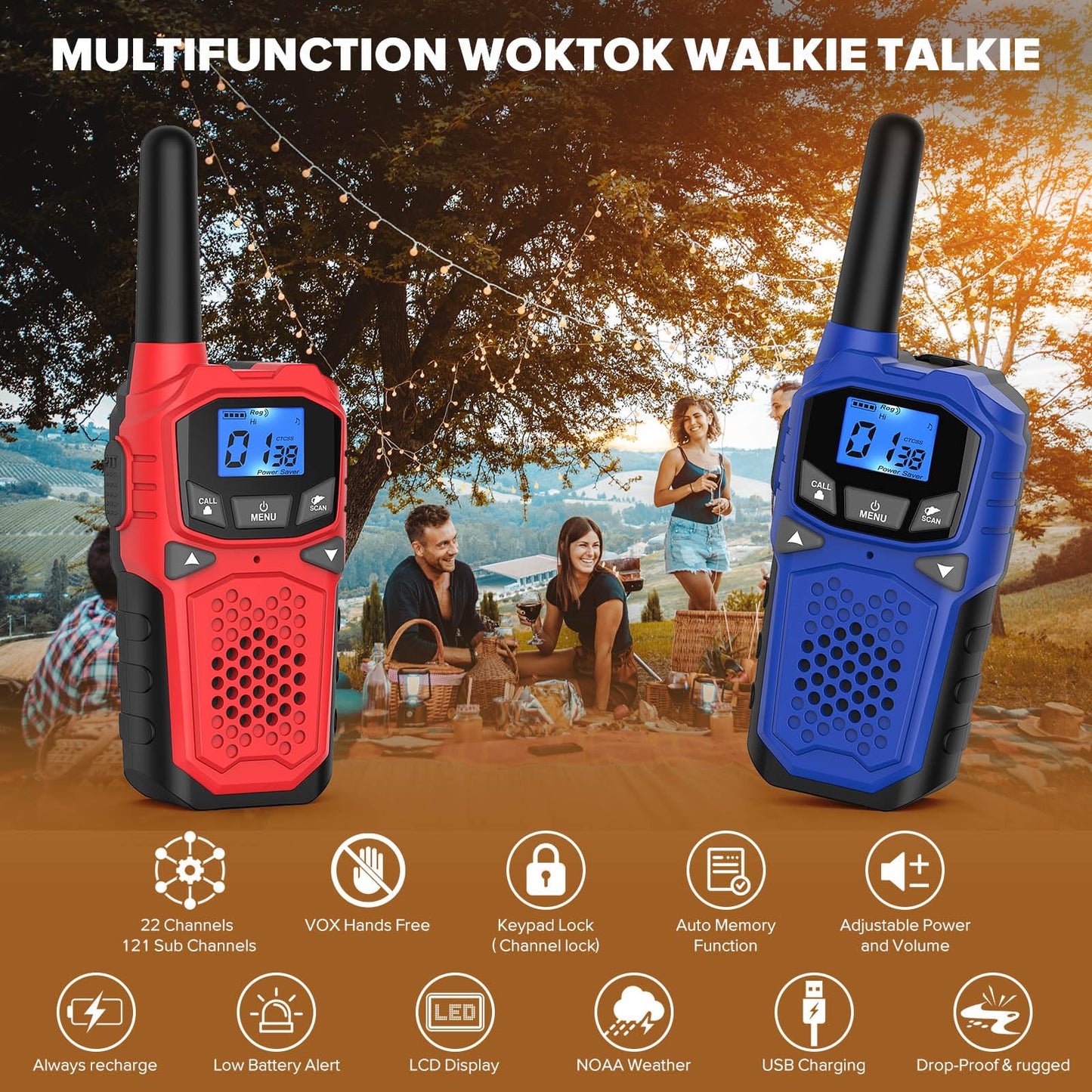 Walkie Talkies for Adults- WokTok Long Range Two Way Radio for Camping Hiking Hand Held Hiking Accessories Camping Gear Xmas Birthday Gift for