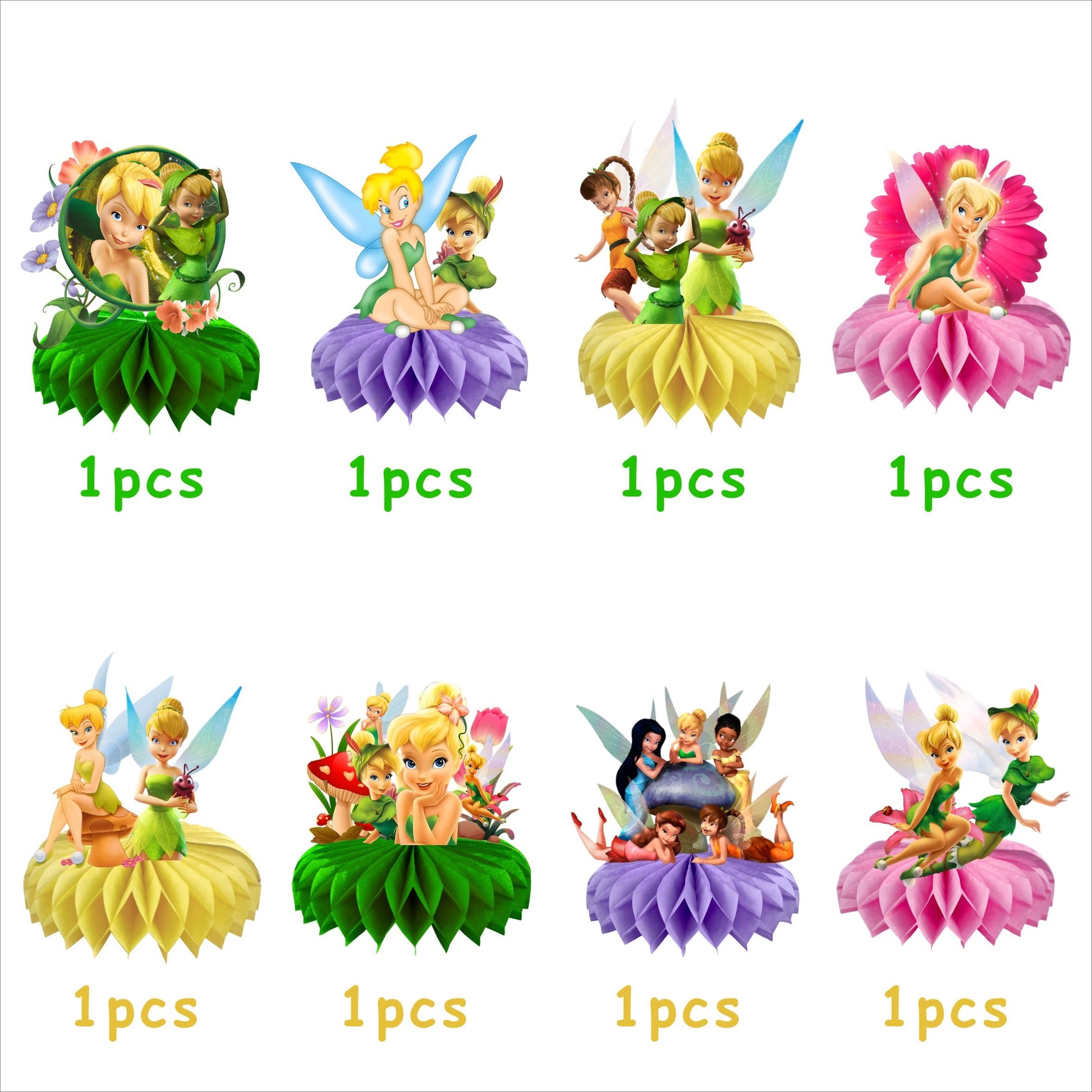 8Pcs Fairy For Tinkerbell Honeycomb Table Centerpiece,Cartoon Birthday Party Supplies Table Decorations for Party Decorations.