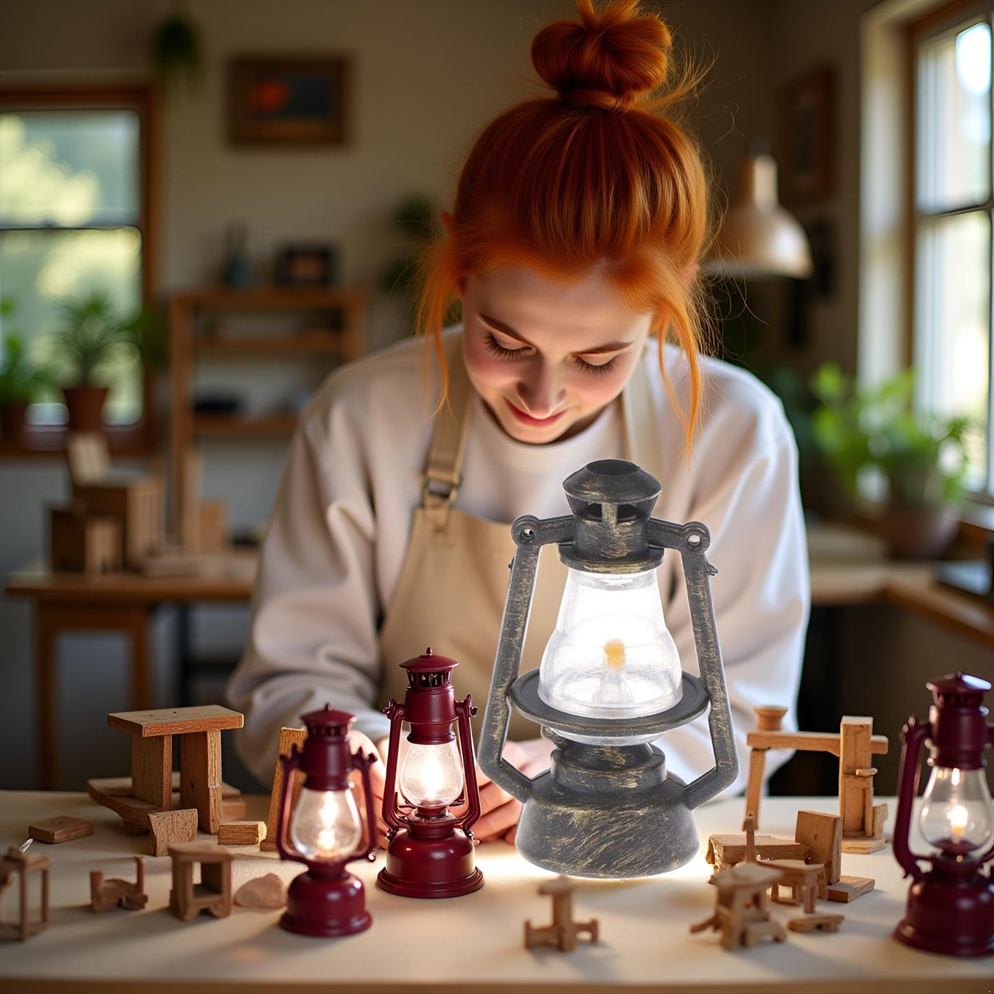 Miniature Lamps for Dollhouse,Doll House Miniature Retro Oil Lantern Dollhouse Accessories Scene Ornaments Dollhouse Miniature Scene Model Hurricane