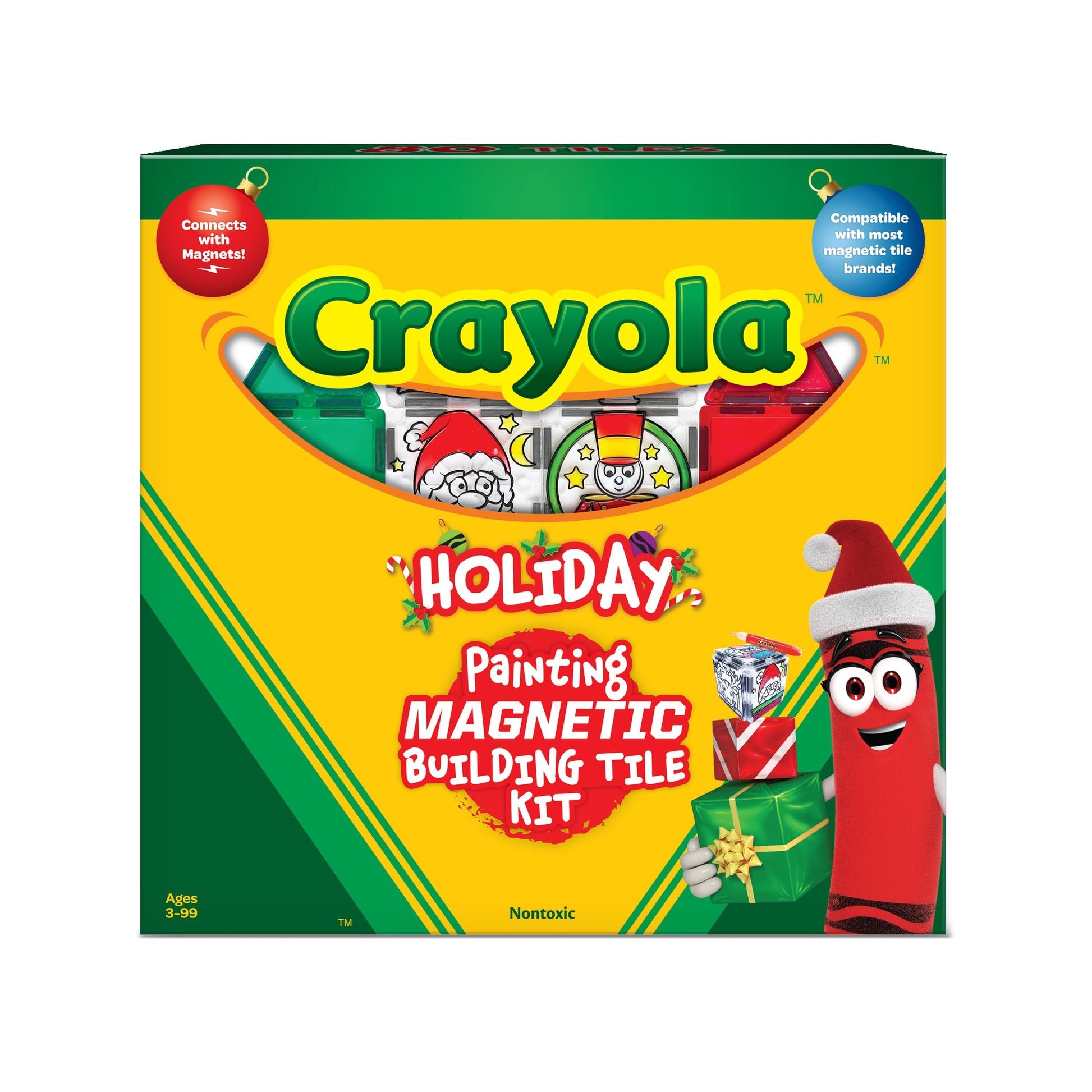 CreateOn Crayola PaintOn Holiday Magnetic Tiles, Magnetic Kids’ Building Toys, STEM Learning Travel Toys for Boys and Girls, 18-Piece Set