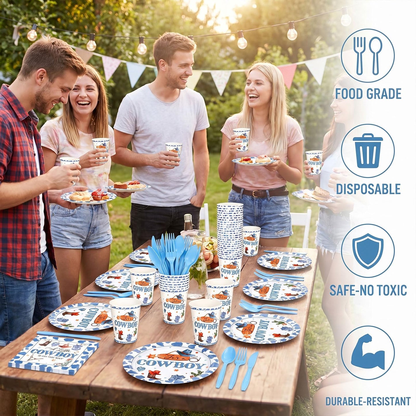 175 Pcs Cowboy Baby Shower Decorations Baby Shower Paper Plates Napkins Cups Set Disposable, a Little Cowboy Is on the Way Party Wild Western Theme
