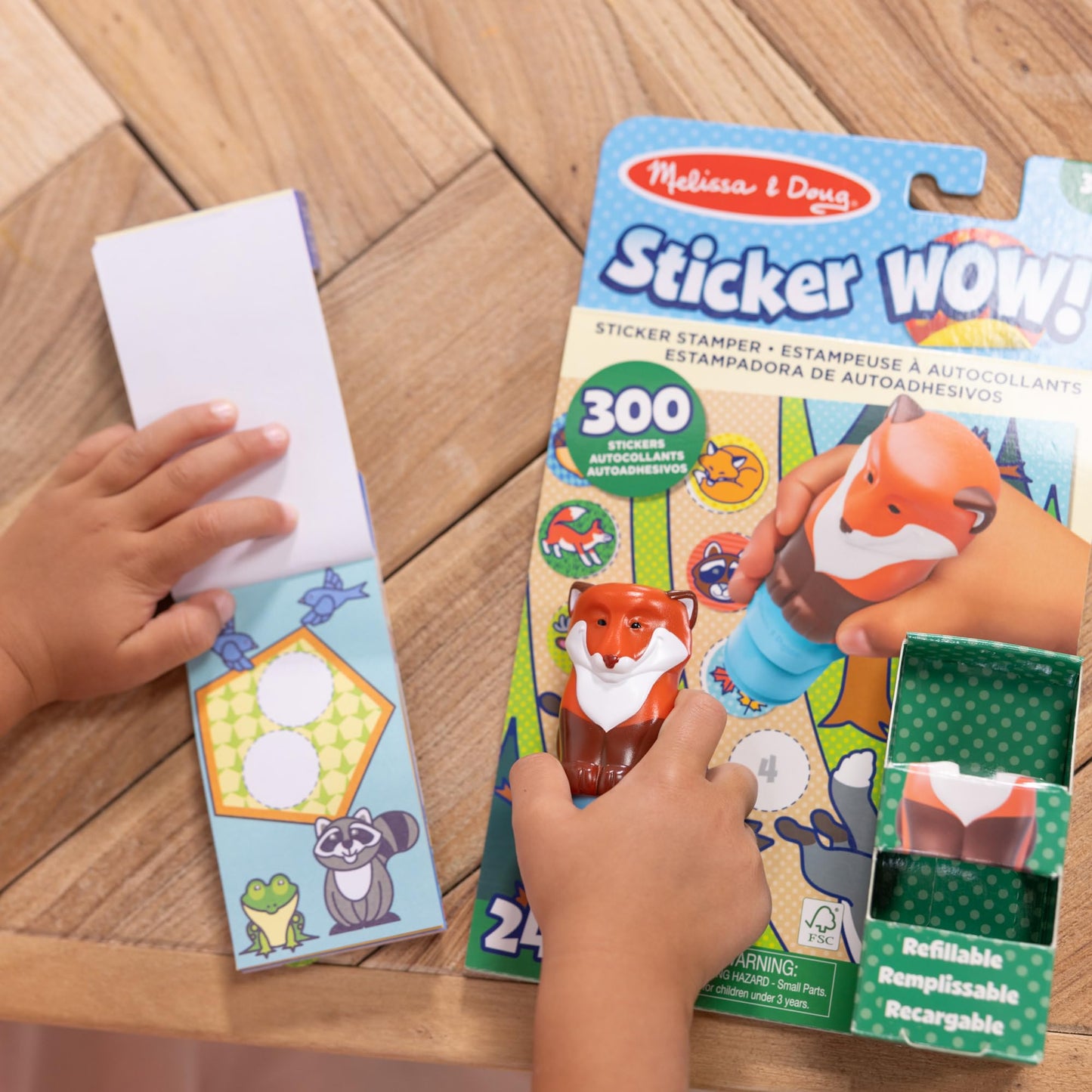 Melissa & Doug Sticker Wow!™ Fox Bundle: 24-Page Activity Book, Refillable Sticker Stamper, Mini Pad, 500 Stickers, Arts and Crafts for Kids Ages 3+