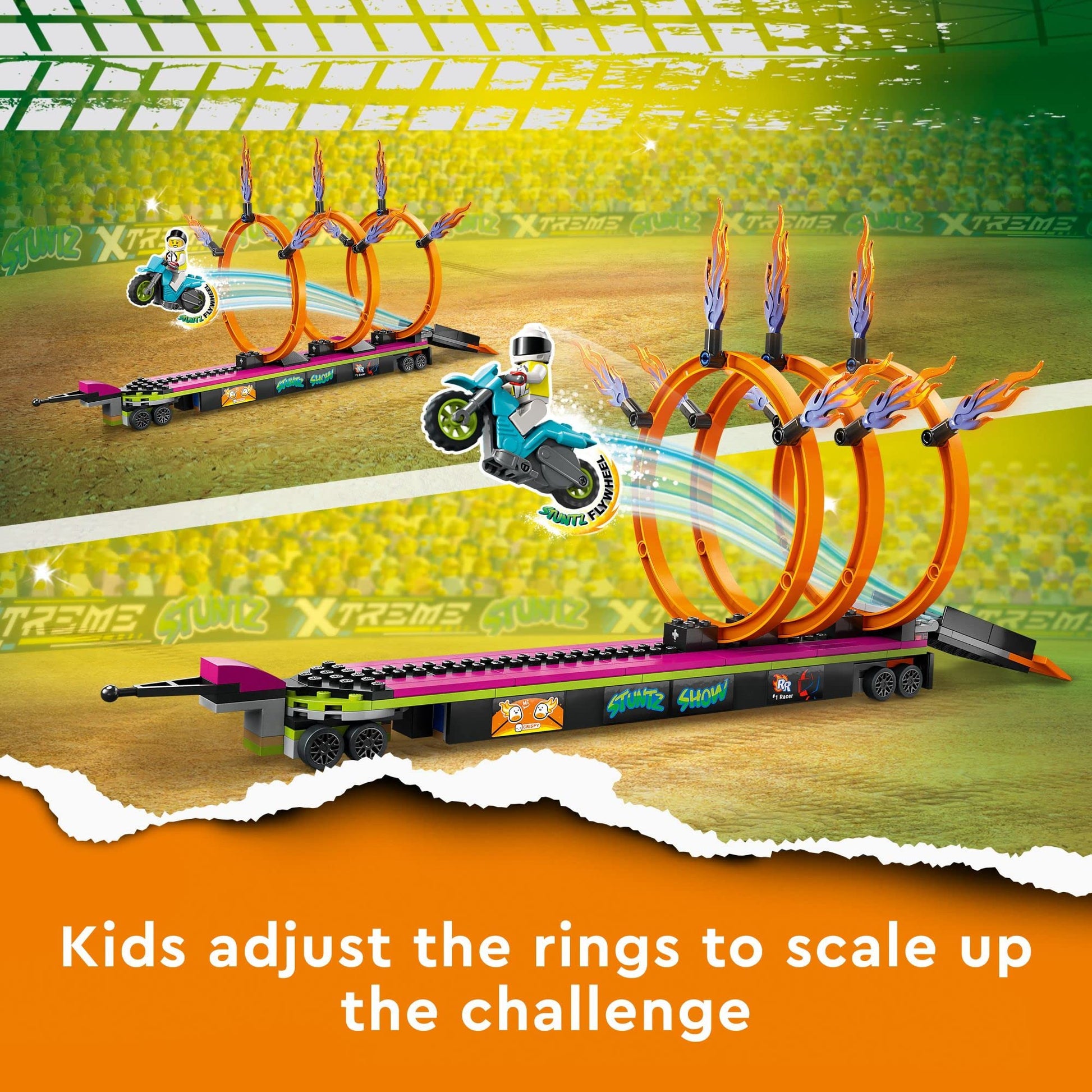 LEGO City Stuntz Stunt Truck & Ring of Fire Challenge 60357 with Flywheel-Powered Motorcycle Toy and Minifigures, Fun Gift for Kids Ages 6 Plus, 2023