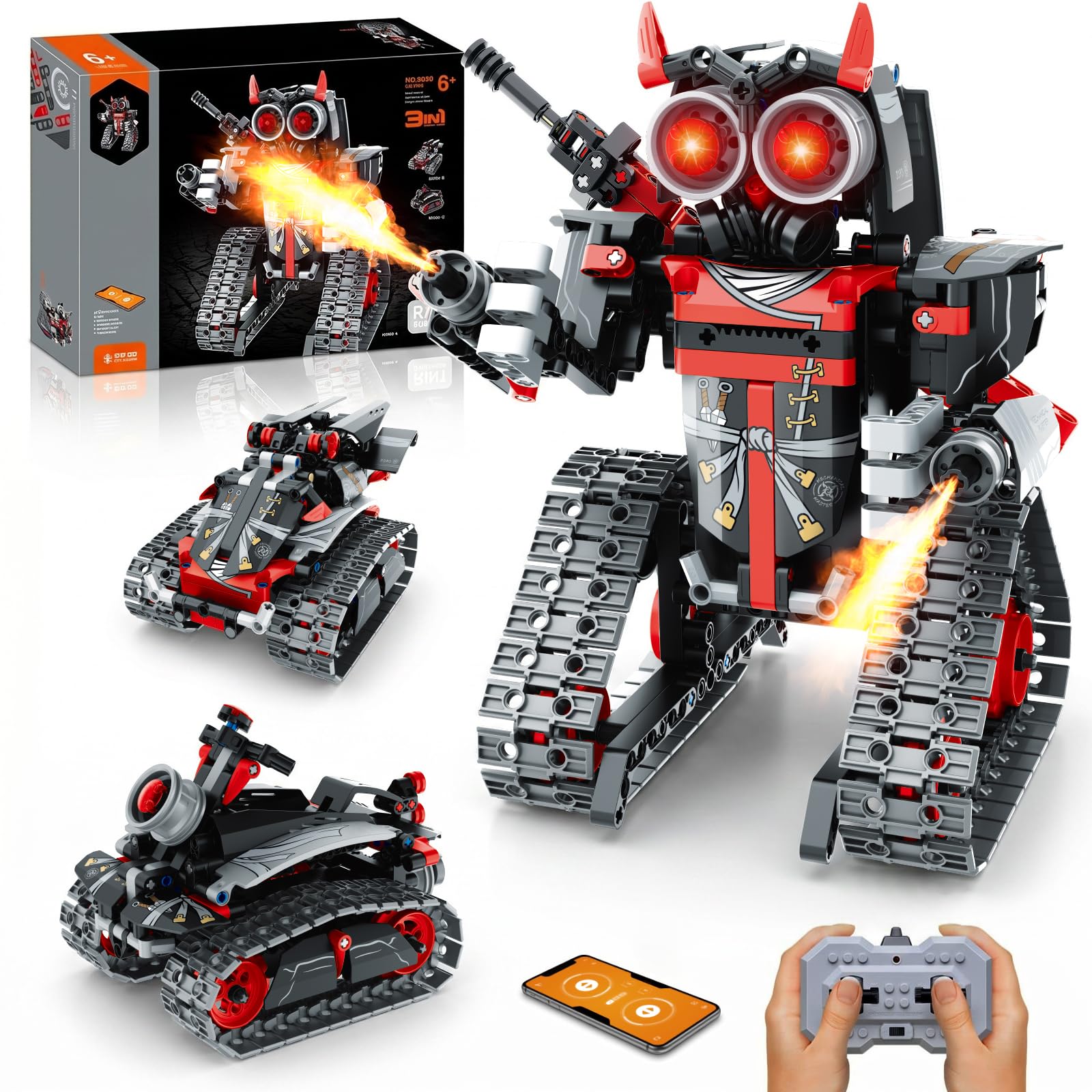EXCOUP Remote Control Robot Building Kit for Boys 6-12, 3-in-1 STEM Remote & APP Controlled Coding Gear Robot/Tank/RC Car, 419 Pcs Science Learning