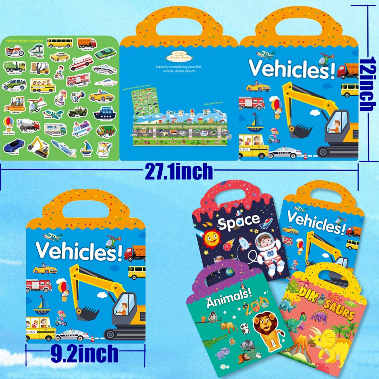 RUSON Reusable Sticker Book for Kids, 4 Sets Educational Learning Toys Travel Stickers Activity Books for Toddler Girls Boys Age 3+ Birthday Gifts