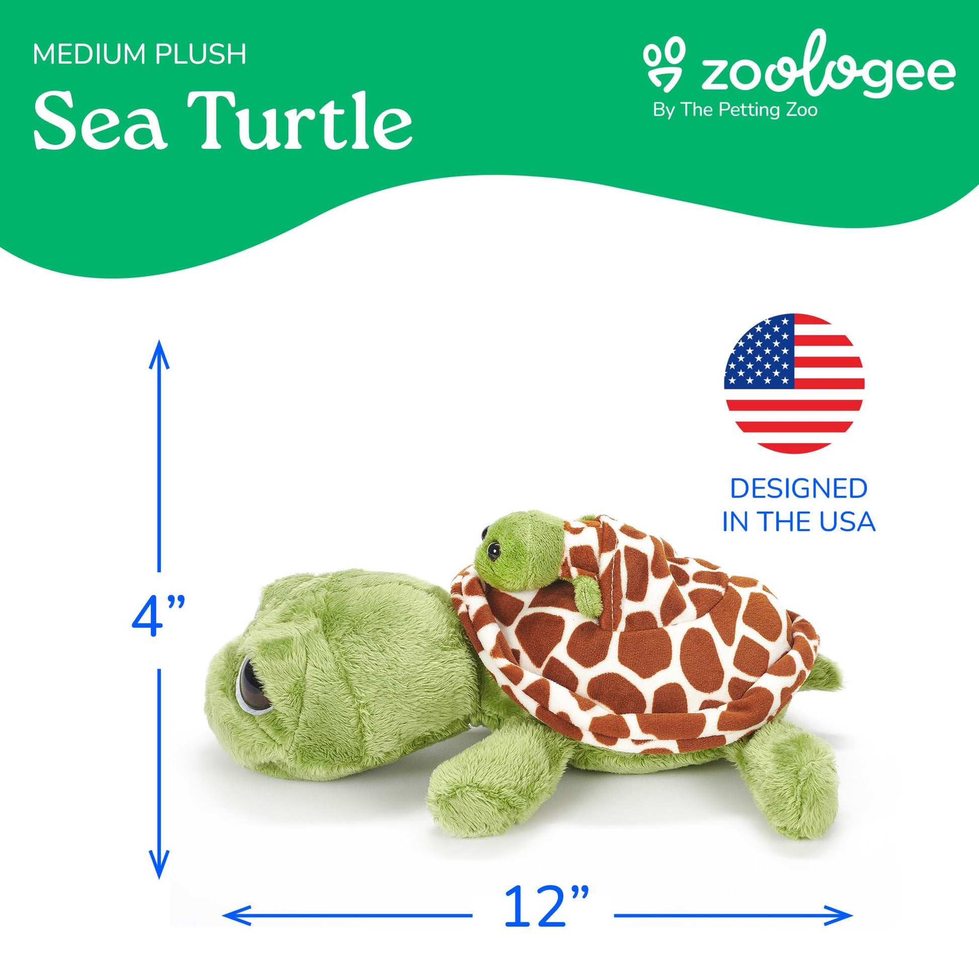The Petting Zoo Mom and Baby Sea Turtle Stuffed Animal, Gifts for Kids, Pocketz Ocean Animals, Sea Turtle Plush Toy 12 inches