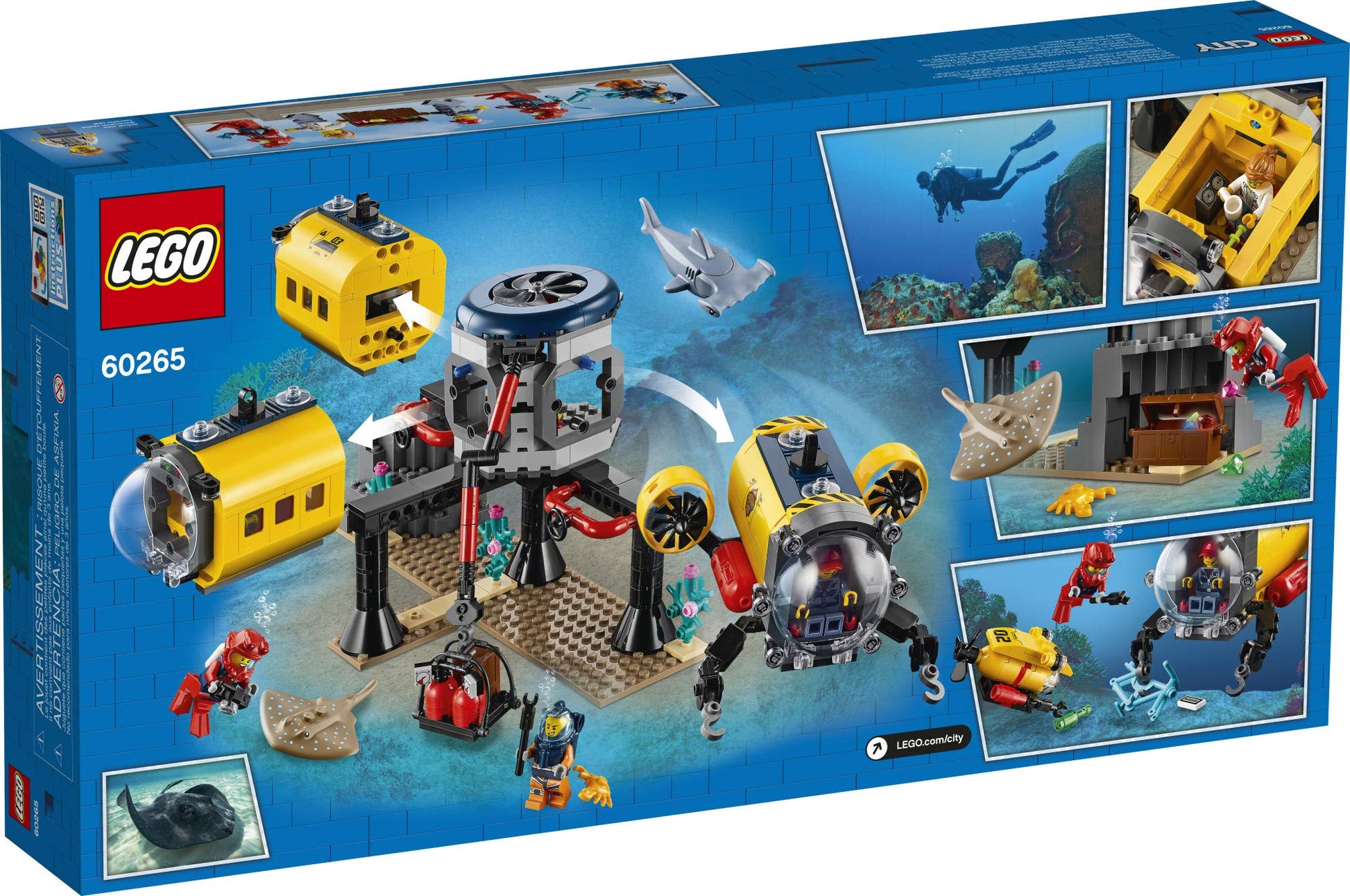 LEGO City Ocean Exploration Base Playset 60265, with Submarine, Underwater Drone, Diver, Sub Pilot, Scientist and 2 Diver Minifigures, Plus Stingray