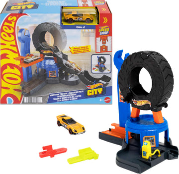 Hot Wheels City Downtown Tire Shop Playset & 1:64 Scale Toy Car