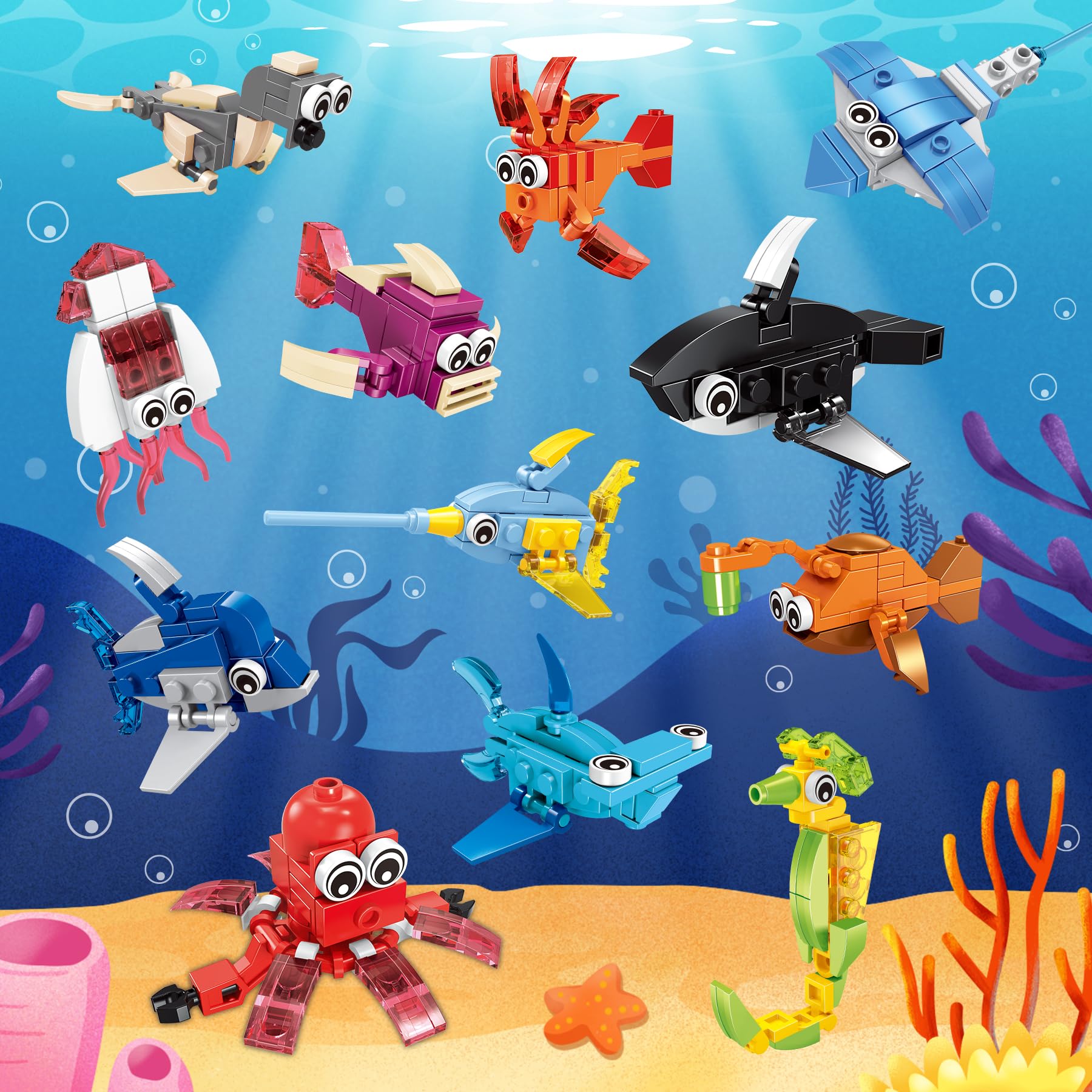 ZIYOSTAR 12 Packs 36 Kinds of Marine Animals Building Blocks Toy, DIY Marine Animals Building Blocks Sets for Classroom Prizes Toy,Birthday Favors