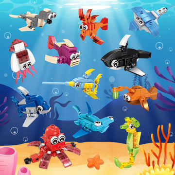 ZIYOSTAR 12 Packs 36 Kinds of Marine Animals Building Blocks Toy, DIY Marine Animals Building Blocks Sets for Classroom Prizes Toy,Birthday Favors