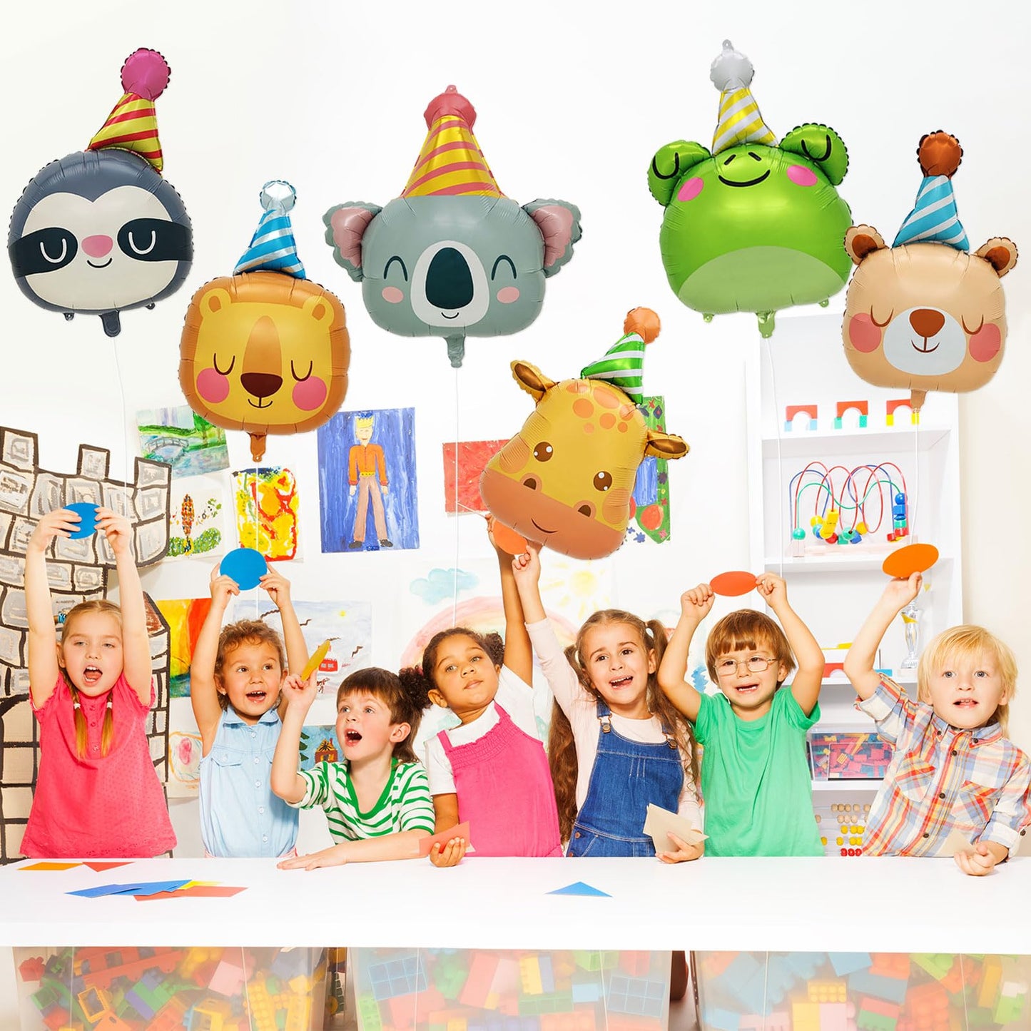 HOLTIOCLAN 6 Pcs Animal Balloons Giant Bear Giraffe Lion Koala Frog Sloth Safari Foil Balloon Jungle Animal Balloons Zoo Wild One Birthday Party Baby