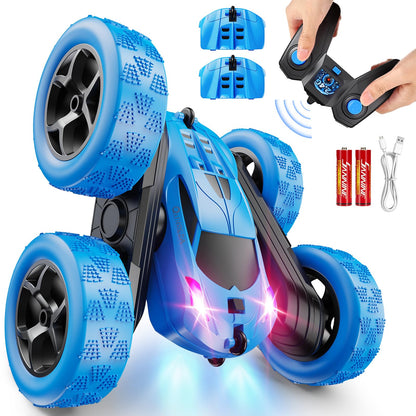 QUNREDA Remote Control Car, RC Cars Toys for Kids Ages 6-12, 4WD Stunt Car with LED Lights & 360° Flips, 2.4GHz, Upgraded USB-C Modular Batteries