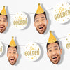 Big Dot of Happiness Custom Golden Birthday Face Cut Out Garland Banner, Personalized Yellow Birthday Party Decor, 30 Feet of Cord, 5 Photo Face