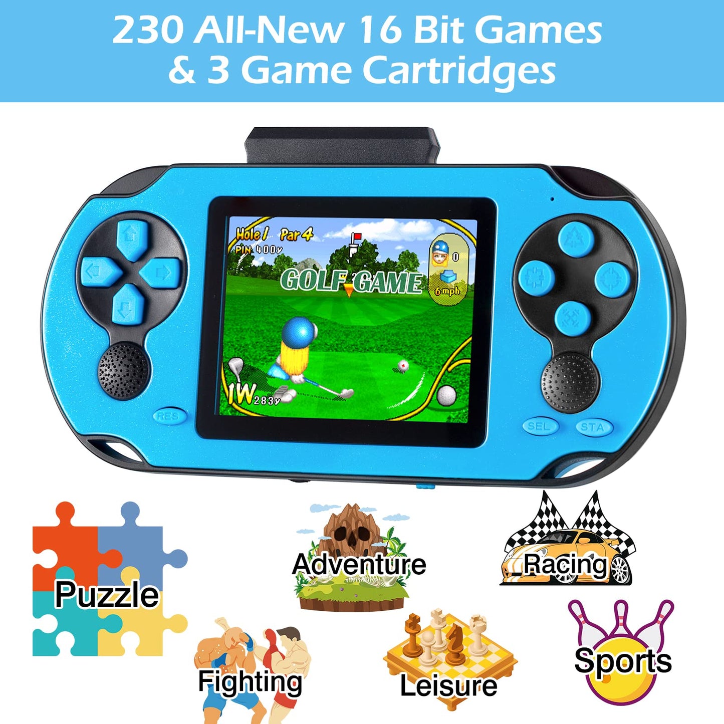 TaddToy 16 Bit Handheld Game for Kids Adults, 3.0'' Large Screen Preloaded 230 HD Classic Retro Video Games with USB Rechargeable Battery & 3 Game