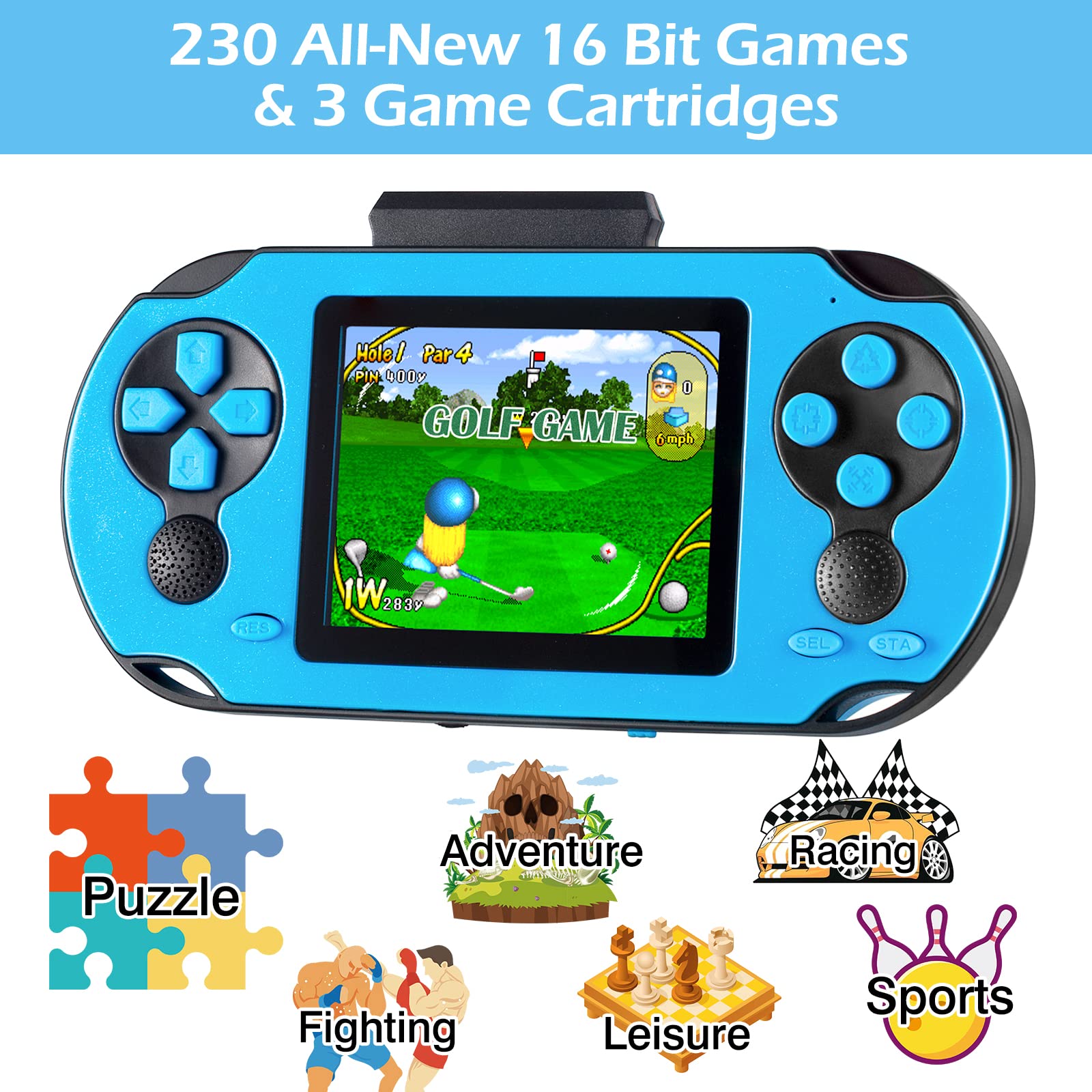 TaddToy 16 Bit Handheld Game for Kids Adults, 3.0'' Large Screen Preloaded 230 HD Classic Retro Video Games with USB Rechargeable Battery & 3 Game