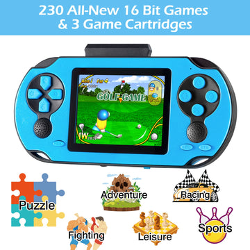 TaddToy 16 Bit Handheld Game for Kids Adults, 3.0'' Large Screen Preloaded 230 HD Classic Retro Video Games with USB Rechargeable Battery & 3 Game